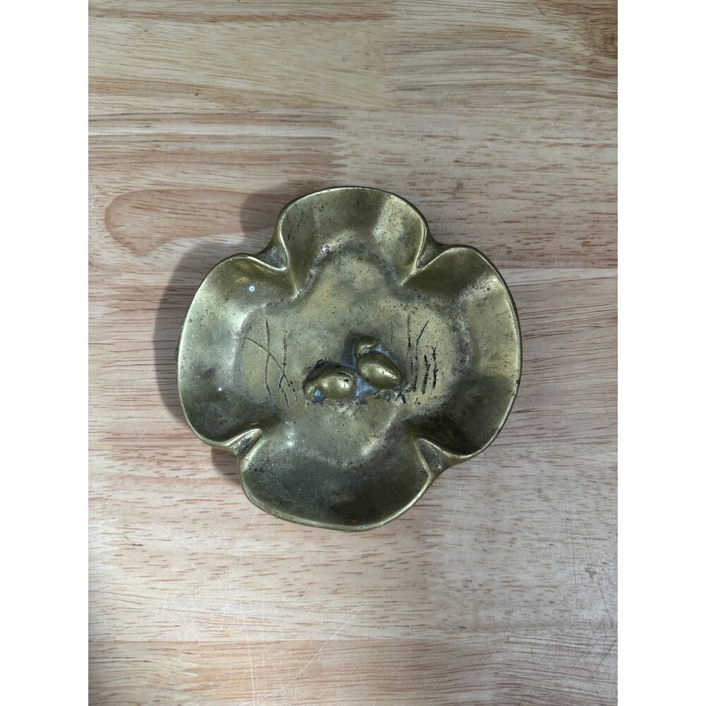 VTG MCM Solid Brass Ashtray Trinket Paper Weight Virginia Metalcrafters Quails